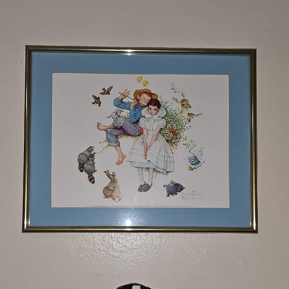 Norman Rockwell Art Print with Girl , Boy & Critters 1955 Sweet Song So Young